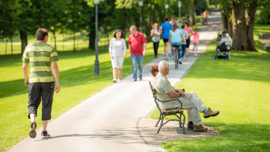 Taking a short walk in a serene park